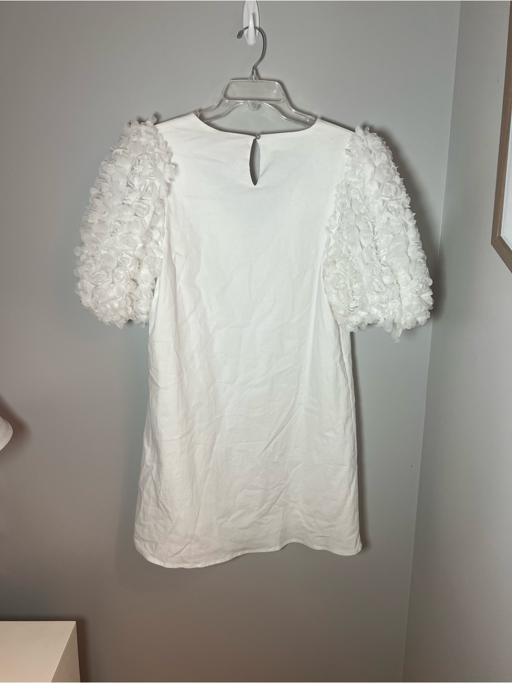 Entro NEW White Rose Sleeve Cotton Mini Dress Bridal Preppy Bachelorette Sz L - Picture 7 of 10